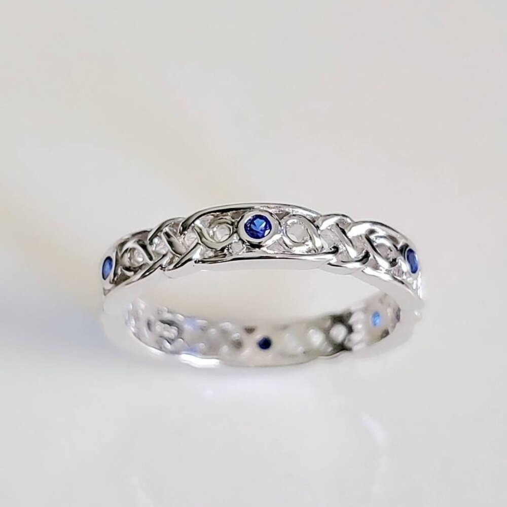 Women's 925 Sterling Silver Celtic Braided Sapphire Ring Thumb Band Stack Ring